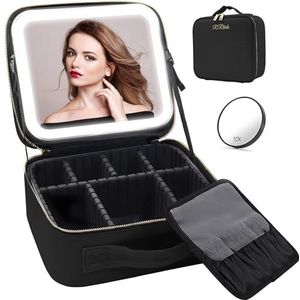 yermin beauty- make-up tas- makeup tas met led spiegel- makeup organizer - makeup tas met ingebouwde led spiegel- beautycase - zwart (Zwart)