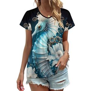 Sea Animal Sea Horse Dames V-hals T-shirts Leuke Grafische Korte Mouw Casual Tee Tops 3XL