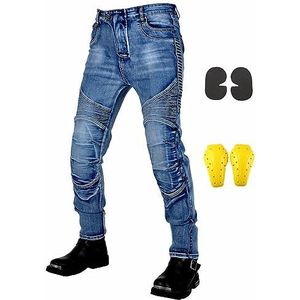 GEBIN Motorbroek voor heren, motorjeans met beschermers, aramidevezel jeans voor heren, motorfiets, motorbroek met dijbeenzakken, blauw, M