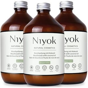 Niyok® Mondspoeling met kokosolie ""pepermunt"" (3 x 500 ml) • antibacteriële mondspoeling biologische kokosolie • zonder fluoride en zonder alcohol • voor gezond tandvlees • mondwater tegen slechte