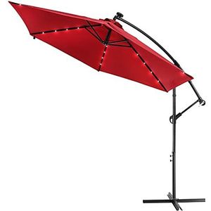 KINGSLEEVE® Zweefparasol Met Parasolvoet Led-licht Windbescherming 300cm UV-bescherming Handslinger Kantelbaar Rood