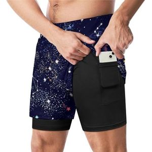 Space Galaxy Constellation Zodiac Star Grappige Zwembroek met Compressie Liner & Pocket Voor Mannen Board Zwemmen Sport Shorts