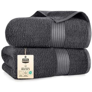 Utopia Towels - Set van 2 Premium Jumbo Badlaken (90 x 180 cm), 100% Ringgesponnen Katoen Zeer Absorberend en Snel Droog Extra Grote Badhanddoek - Superzachte hotelkwaliteit Handdoek (Grijs)