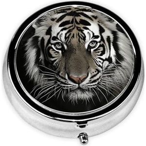 Ronde pillendoos 3 compartimenten pillendoosje voor portemonnee en zak kleine pillenorganizer zwart-wit tijger reizen pillendoos draagbare olie opbergdoos metalen geneeskunde vitamine organizer uniek