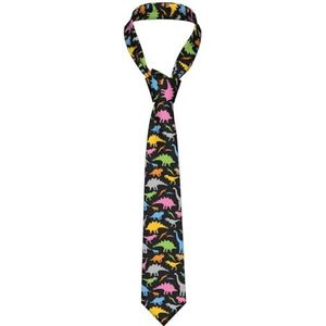 DOFFO Zijdeachtige kleurrijke stropdassen voor heren met schattige dinosaurus-print voor bruiloft, bruidegom, getuige, gala, geschenken, zwart, eenheidsmaat, Zwart, Eén maat