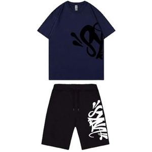 Syna World Katoenen Heren-T-shirt,Trainingsbroek,Zomer Kort T-shirt,Wit, Zwart, Grijs,casual Unisex Sweatsuit-set,2-delige Set Tops En Shorts(Color:7,Grootte:XL)