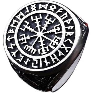 Noordse Viking herenkompas runensymbolen ringen, vintage handgemaakte gepolijste vintage punk gotische stijl zegelring sieraden (Size : 12)