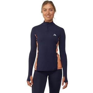 DANISH ENDURANCE Workout Shirt met Lange Mouwen, voor Dames, Zak met Rits, Reflecterende Details, Marineblauw/perzik, XXL