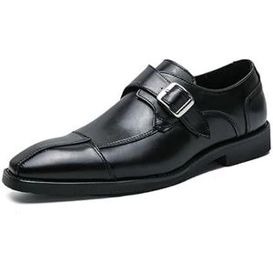 Oxford schoenen for heren Instapper Vierkant gepolijste teen Patchwork Snip Toe Monniksband Antislip blokhak Antislip buiten (Color : Black, Size : 45.5 EU)