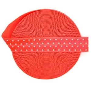 2 5 10 Yard 5/8"" 15mm Polka Dot Print Vouw Over Elastiek FOE Spandex Satijnen Band Haarband Hoofdband Jurk Naaien Trim-Neon Oranje-2 Yards