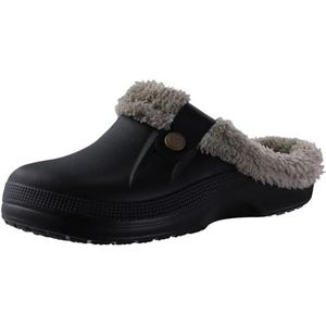 Winter Klompen Slippers Mannen Waterdichte Tuinschoenen Thuis Bont Klompen Zachte Pluche Slippers Slaapkamer Fuzzy Schoenen Indoor Outdoor, Zwarte Khaki, 35-36(8.6-8.8 inch)