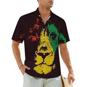 Rasta Lions Herenshirt met korte mouwen, strandshirt, Hawaii-shirt, casual zomershirt, 4XL