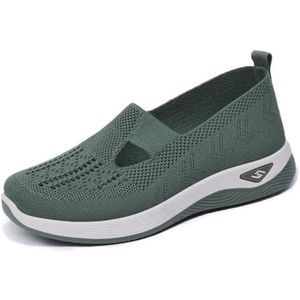 kumosaga Geweven orthopedische, ademende zachte damesschoenen, instapsneakers met steunzool, comfortabele casual wandelschoenen for dames (Color : Green, Size : EU40)