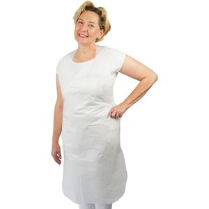 ARNOMED PE Wegwerpschorten 50 stuks, waterdicht schort, kunststof schort van 30µ dik, afstotende wegwerpschorten maat 75x150cm, wit oliebestendig schort, medisch wegwerpschort, slagers/slagerschort