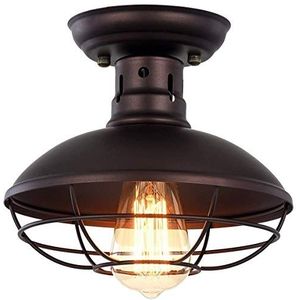OUKANING Vintage plafondlamp zwart metalen plafond licht E27 Semi Flush Mount Plafondlamp Vintage 8,7 inch plafondlampen industriële lamp lamp