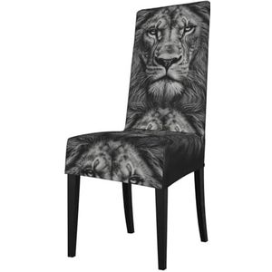 KemEng Zwart-wit leeuwenkop print, stoelhoezen, stoelbeschermer, stretch eetkamerstoelhoes, stoelhoes voor stoelen