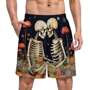 Bloem met skelet paar grappige pyjama shorts voor mannen pyjama broek heren nachtkleding met zakken zacht