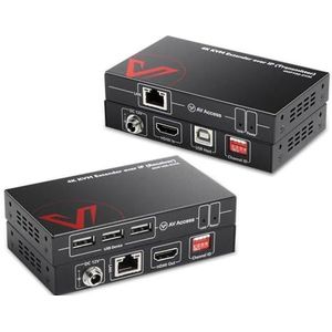 AV Access Professional UHD 4K @30Hz 1080P@120Hz KVM-extender via TCP/IP Ethernet, 16 sets DIP-switches, verreikend tot 120 m (390 ft) via enkele Cat5e/6-kabel, 3 poorten USB 2.0-hubs, geen latentie