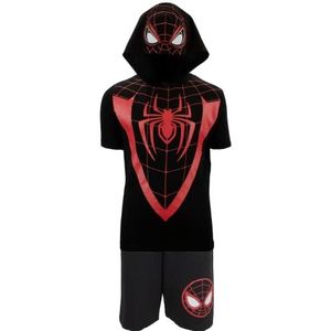 Marvel Avengers Super Hero's Boys Character Short Sleeve Costume Hoodie T-Shirt & Shorts Set (Black/Red, 14/16)