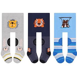 L&K-II 3 stuks kruipmaillot baby meisjes jongens panty met ABS-zool antislip noppen stippen dier hart motief 2732, 2731B-3-serie, 68/74 cm