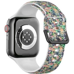 Sport zachte band compatibel met Apple Watch 38/40/41mm (aquarel oude camera's) siliconen armband band accessoire voor iWatch