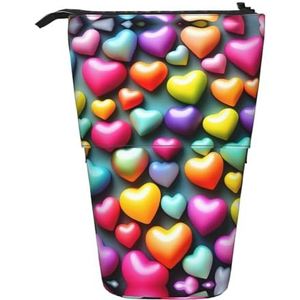 Nbtghga Kleurrijke Regenboog Harten Print Potlood Telescopische Klassieke Kunsten Stand Up Potlood Case Organizer Potlood Houder Make-up Tas Gift, Zwart, Eén maat