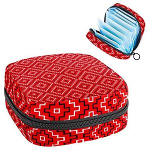 Periode Pouch Draagbare Tampon Opbergtas,Tampon Houder voor Portemonnee Vrouwelijke Product Organizer,Rood Geometrisch, Meerkleurig, 4.7x6.6x6.6 in/12x17x17 cm