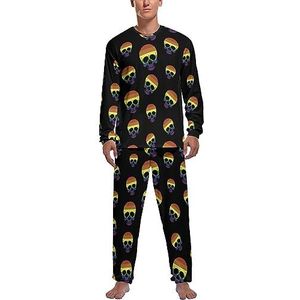 Gay Pride Skull Regenboog Vlag Zachte Heren Pyjama Set Comfortabele Lange Mouw Loungewear Top En Broek Geschenken M