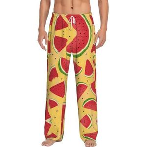 Geel En Watermeloenen Mannen Lange Lounge Wear Broek Nachtkleding Pyjama Bodems Nachtkleding Met Zakken En Trekkoord, Wit, S