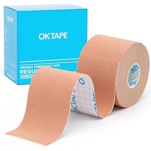 OK TAPE Kinesiologie Tape Basis Origineel Katoen Elastisch Atletisch Tape voor Ondersteuning en Herstel, 1 Rol, 5cm x 5m Ongeknipte Rol - Beige