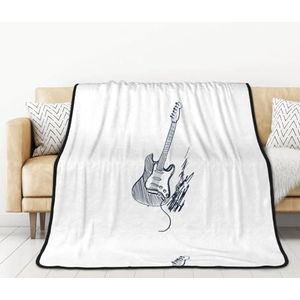 BEEOFICEPENG Deken, dubbelzijdige reisdeken, 152 x 200 cm, zachte deken voor slaapbank, handgetekende elektrische gitaar