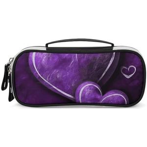 DWTJKMS Paars Harten Lederen Make-up Tas Draagbare Kleine Cosmetische Organizer Waterdichte Toilettassen Borstels Potloden En Reizen Make Up Accessoires