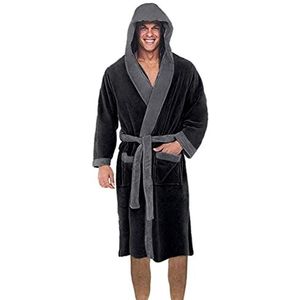 Octopus Knuffelige badjas met capuchon voor heren, ochtendjas, saunamantel, extra zacht f5581, zwart grijs, 5XL