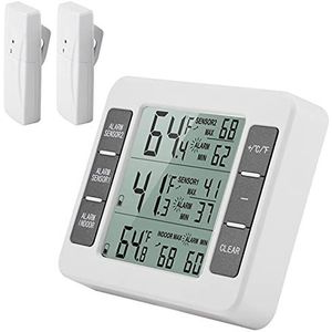 TOPINCN Koelkast Thermometer Diepvriezer Draadloze Thermometer Digitaal Hoorbaar Alarm Met Sensor Min/Max Display