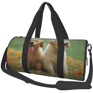 Gele Labrador Retriever Puppies, Grote Capaciteit Reizen Plunjezak Ronde Handtas Sport Reistas Tote Bag Fitness Tas, zoals afgebeeld, Eén maat