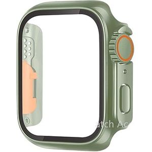 SERDAS Glazen hoesje voor Apple Watch 44 mm 45 mm 41 mm 40 mm 42 mm 38 mm schermbeschermer cover verandering ultra bumper iWatch-serie 8 7 SE 6 5 3 (kleur: lichtgroen, maat: 44 mm)