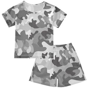 YOUJUNER Kinderpyjama set camouflage grijs camouflage T-shirt met korte mouwen zomer nachtkleding pyjama lounge wear nachtkleding voor jongens meisjes kinderen, Meerkleurig, 10 jaar