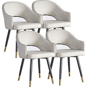 GEIRONV Nordic Stoel Set van 4, Modern Living Eetkamer Accent Fauteuils Waterbestendige PU lederen bijzetstoel met metalen poten Eetstoelen (Color : Light Gray, Size : 84 * 43 * 43cm)