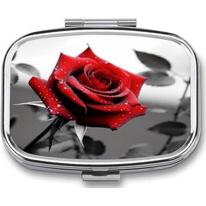 Pil Organizer Schattig, Zwart en Wit Rood Rose Gedrukt Grappige Pillendoos Grote 2 Compartiment Wekelijkse Maandelijkse Reizen Rechthoek Draagbare Pocket Portemonnee Pil Container