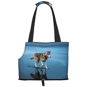 Bruin en wit Alaskan Malamute Brown Siberian Husky, Pet Carrier Handtassen, Schoudertas, Opvouwbare Tote Bag voor huisdier