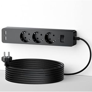 NTONPOWER - USB Stekkerdoos - 3 Meter - 3 Stopcontacten - 2 USB Poorten - Overbelastingsbeveiliging