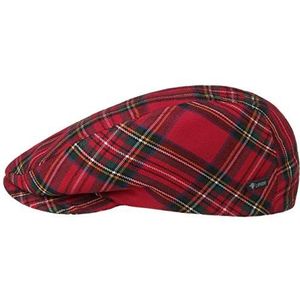 Lipodo tartan Schotse ruit flatcap dames/heren/kinderen - kleppet gemaakt in Italië - pet herfst/winter - winterpet gevoerd - Platte pet met ruitjesmotief - 53 cm rood