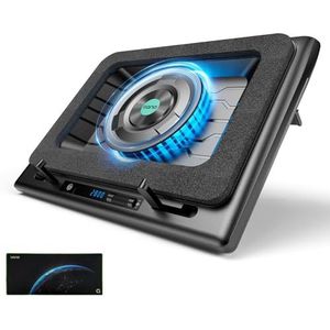 llano Gaming laptop koeler koelpad standaard met 5,5 inch externe koelventilator snel koelende computer 15,6-21 inch instelbare snelheid aanraakbediening 3-poorts USB A een muismat NO RGB