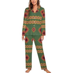 Aztec Tribal Art Print Lange Mouw Pyjama Sets Voor Vrouwen Klassieke Nachtkleding Nachtkleding Zachte Pjs Lounge Sets