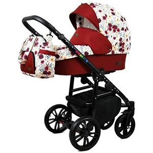 Kinderwagen 3 in 1 complete set met autostoeltje Isofix babybad babydrager Buggy Colorlux Black van ChillyKids Meadow Flowers 3in1 (inclusief autostoeltje)