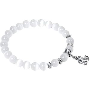 8mm witte Cat Eye stenen kralen armband met Lucky libel Hond klauw vlinder Hanger Charms Strandarmbanden for vrouwen vrouwelijk (Style : 23cm_NO.14 swan)