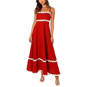 Dames zomer maxi-jurk casual boho mouwloze spaghettibandjes gesmokte lange strandzonjurken(Color:Red A,Size:Medium)