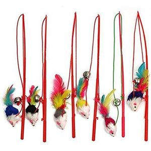 Safe Duurzaam en handige Pet Cat Bell De Dangle Faux Mouse Feather Rod Roped Funny plezier spelen Toy Funny Fishing Rod Game Wand Feather Stick speelgoed for Cat