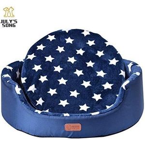 Zhexundian All Season Pet Dog Bed Afneembare Puppy Cat House Mat Coral Fleece Bed Star Paw Comfortabele Pad Bank for Small Medium grote honden (Color : Blue Star, Size : L)