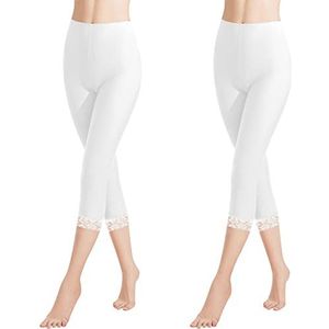 Libella Dameslegging 3/4 broek met kant van katoen, capribroek met hoge taille, kleurrijk, slim fitnessbroek, meerkleurig 4166, Verpakking van 2 stuks, wit., XL